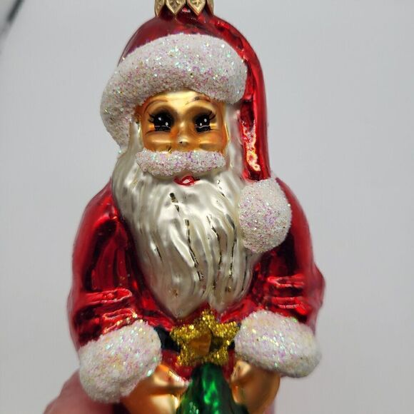 Vintage Christopher Radko Ruby Santa 7" Glass Christmas Ornament Tree‎ Glitter - Picture 8 of 11